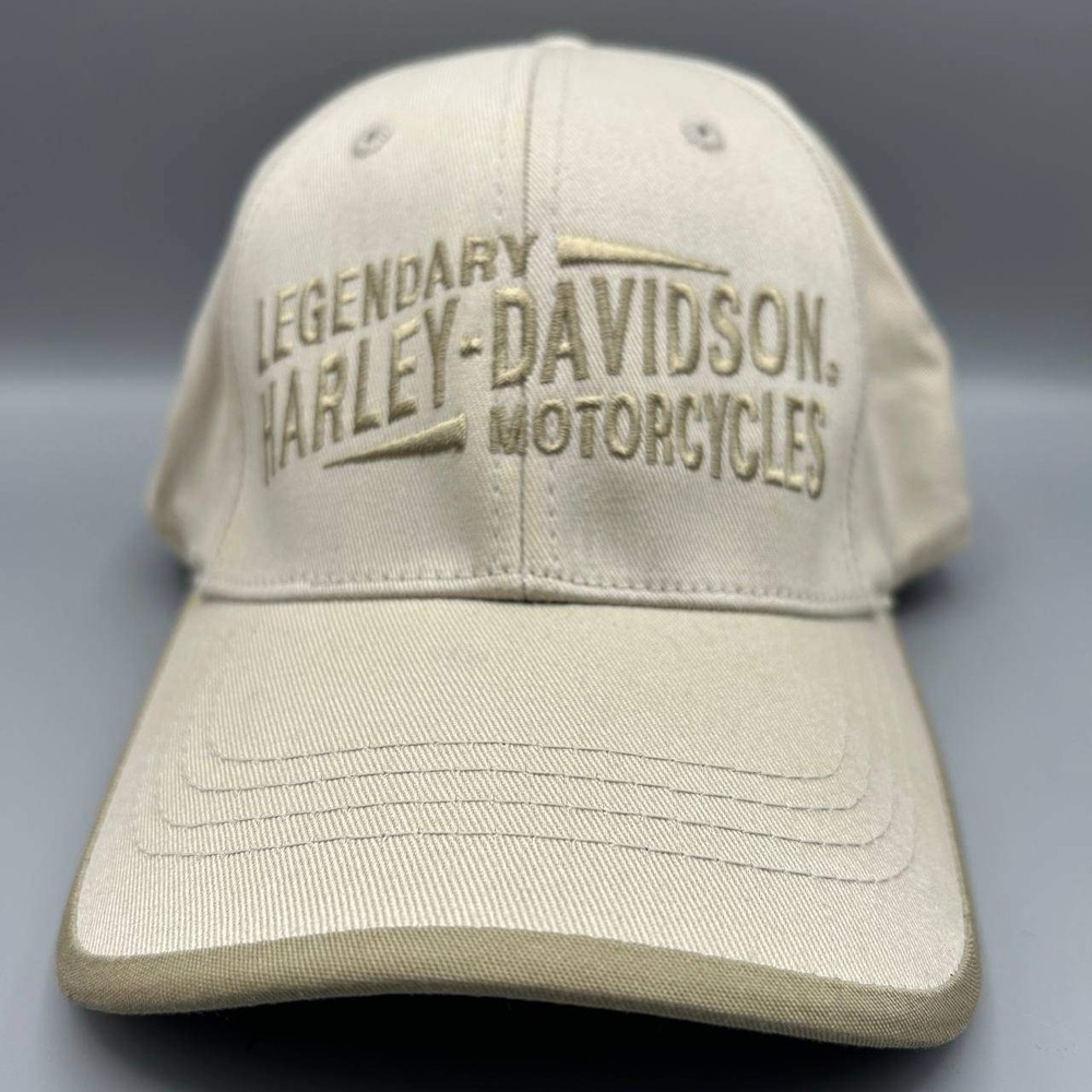 Harley Davidson Legendary Motorcycles Hat Women S-M Beige Stretch‎ Fitted Cap